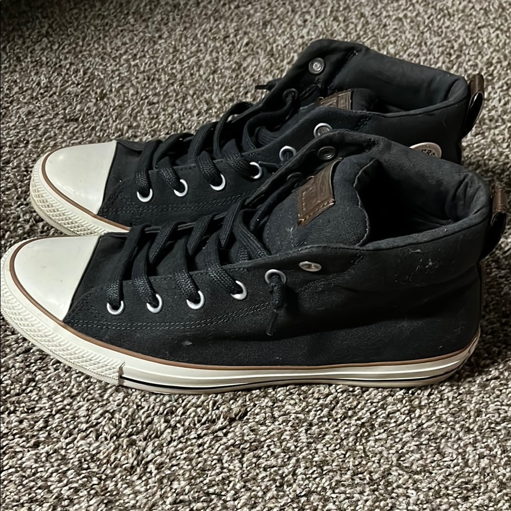 Black High-Top Sneakers with White Toe